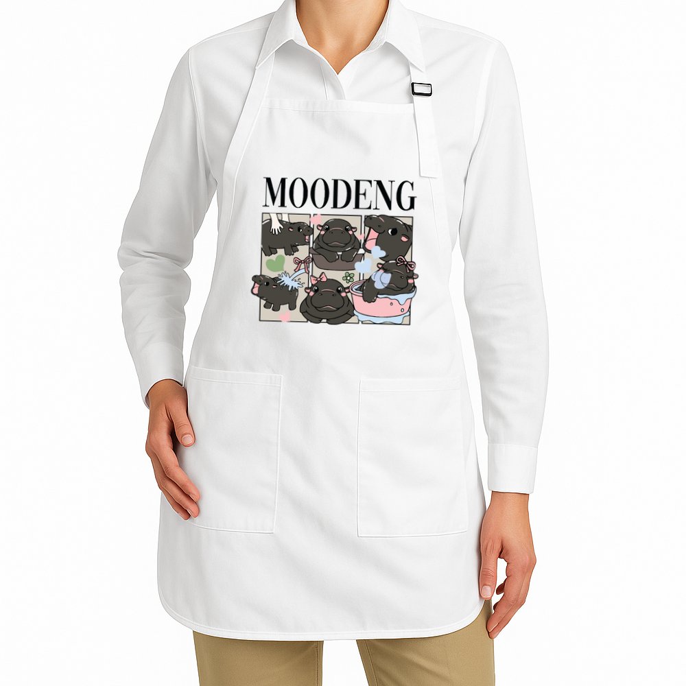 Vintage Moo Deng Bootleg Rap I Love Moo Deng Hippo Lover Apron