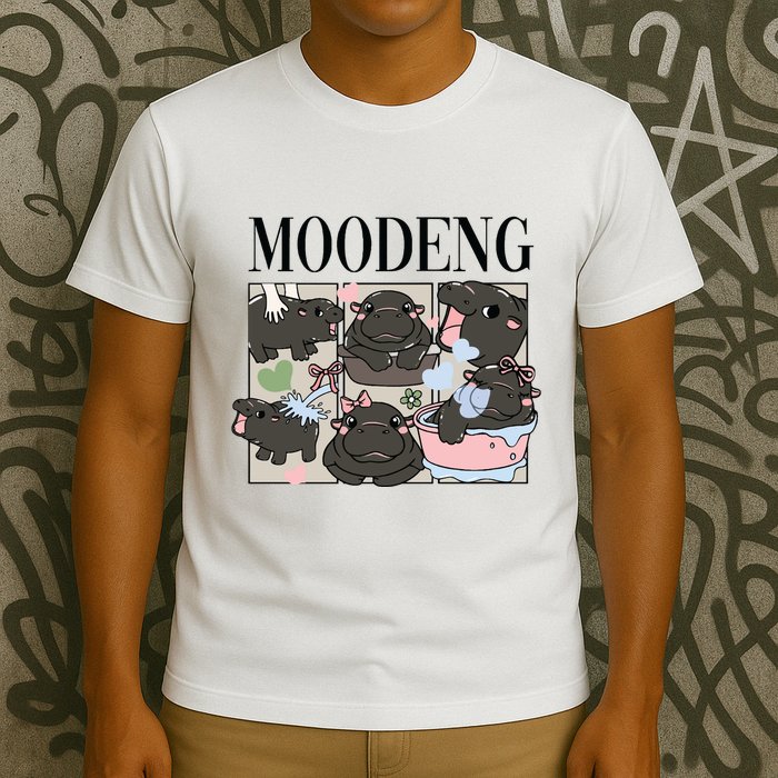 Vintage Moo Deng Bootleg Rap I Love Moo Deng Hippo Lover T-Shirt