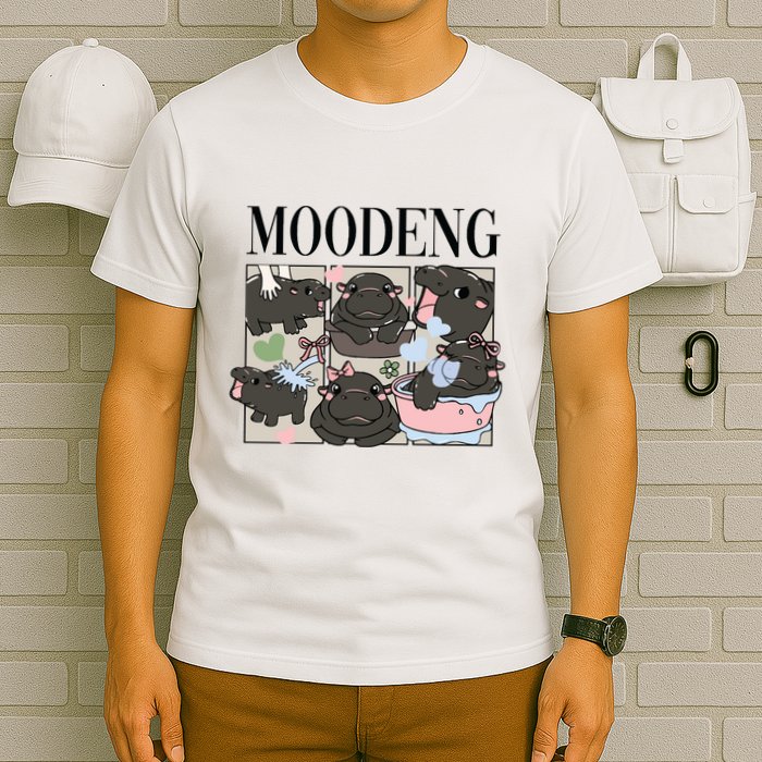 Vintage Moo Deng Bootleg Rap I Love Moo Deng Hippo Lover T-Shirt