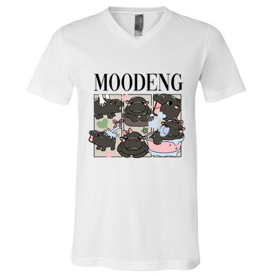 Vintage Moo Deng Bootleg Rap I Love Moo Deng Hippo Lover V-Neck T-Shirt