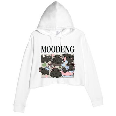 Vintage Moo Deng Bootleg Rap I Love Moo Deng Hippo Lover Crop Fleece Hoodie