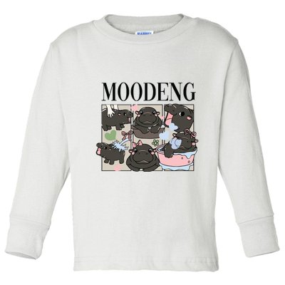Vintage Moo Deng Bootleg Rap I Love Moo Deng Hippo Lover Toddler Long Sleeve Shirt