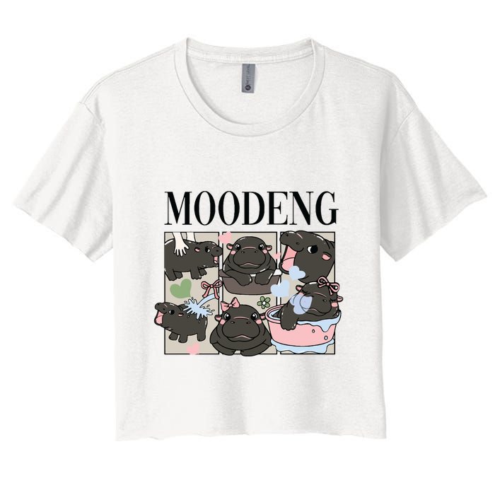 Vintage Moo Deng Bootleg Rap I Love Moo Deng Hippo Lover Crop Top