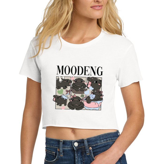 Vintage Moo Deng Bootleg Rap I Love Moo Deng Hippo Lover Crop Top