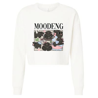 Vintage Moo Deng Bootleg Rap I Love Moo Deng Hippo Lover Cropped Pullover Crew