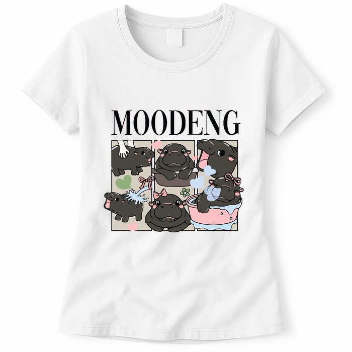 Vintage Moo Deng Bootleg Rap I Love Moo Deng Hippo Lover Womens T-Shirt
