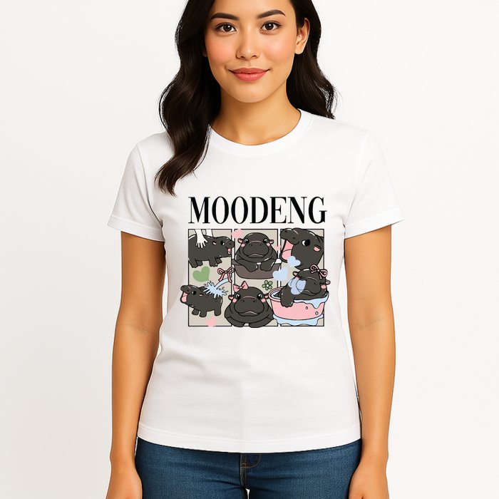 Vintage Moo Deng Bootleg Rap I Love Moo Deng Hippo Lover Womens T-Shirt