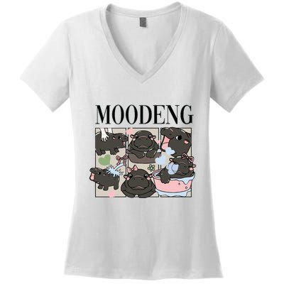 Vintage Moo Deng Bootleg Rap I Love Moo Deng Hippo Lover Women's V-Neck T-Shirt