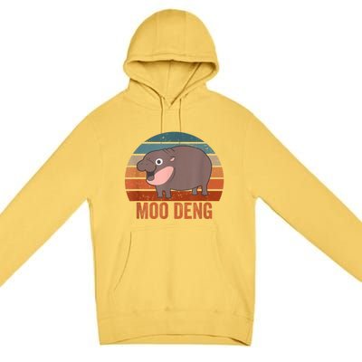 Vintage Moo Deng Baby Hippo Funny Zoo Baby Hippo Gift Premium Pullover Hoodie