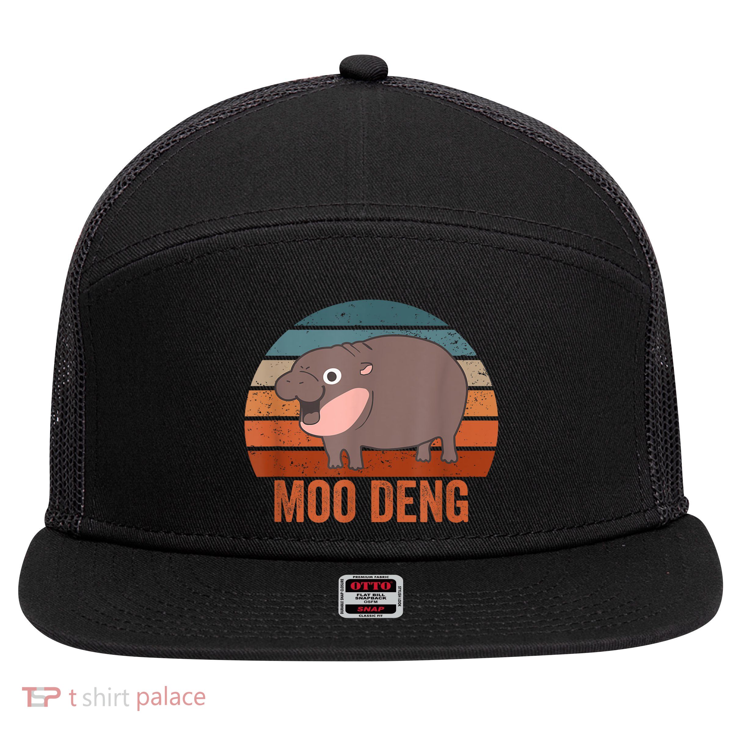 Vintage Moo Deng Baby Hippo Funny Zoo Baby Hippo Gift 7 Panel Mesh Trucker Snapback Hat