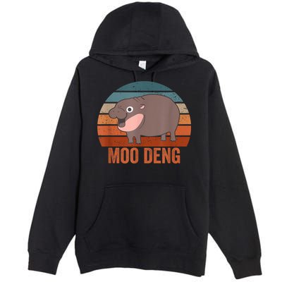 Vintage Moo Deng Baby Hippo Funny Zoo Baby Hippo Gift Premium Pullover Hoodie