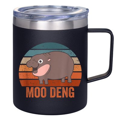 Vintage Moo Deng Baby Hippo Funny Zoo Baby Hippo Gift 12oz Stainless Steel Coffee Mug