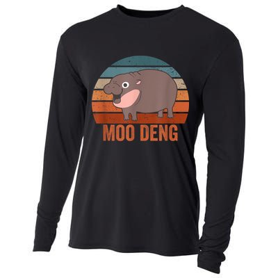 Vintage Moo Deng Baby Hippo Funny Zoo Baby Hippo Gift Cooling Performance Long Sleeve Crew