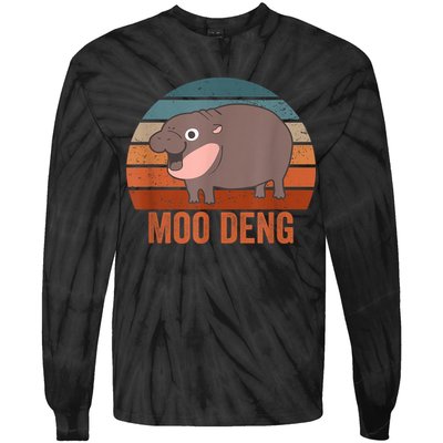 Vintage Moo Deng Baby Hippo Funny Zoo Baby Hippo Gift Tie-Dye Long Sleeve Shirt