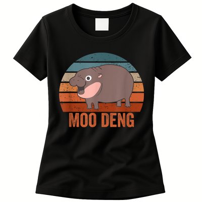 Vintage Moo Deng Baby Hippo Funny Zoo Baby Hippo Gift Womens T-Shirt