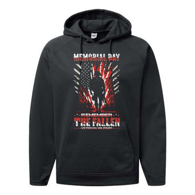 Vintage Memorial Day Remember The Fallen Veteran Military Performance Fleece Hoodie