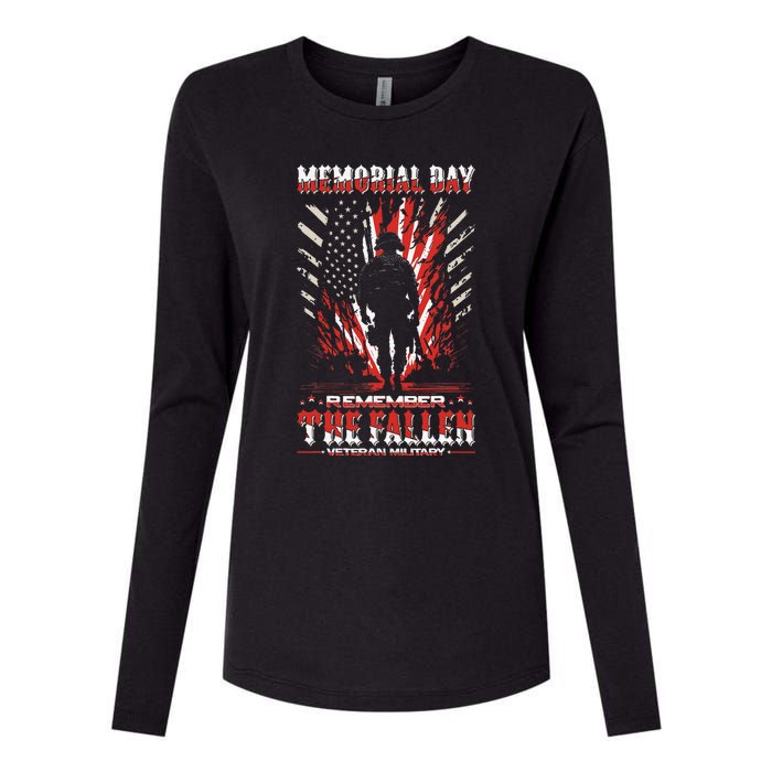 Vintage Memorial Day Remember The Fallen Veteran Military Womens Cotton Relaxed Long Sleeve T-Shirt