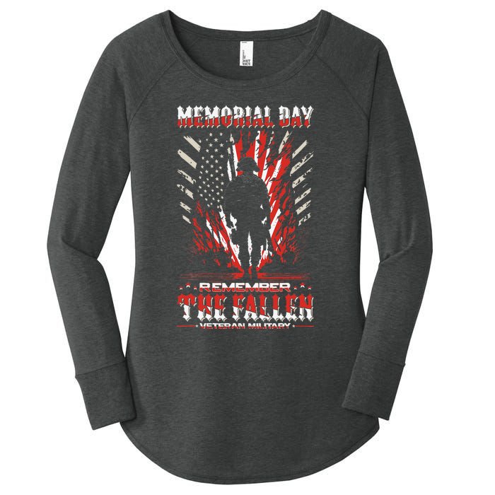 Vintage Memorial Day Remember The Fallen Veteran Military Women's Perfect Tri Tunic Long Sleeve Shirt