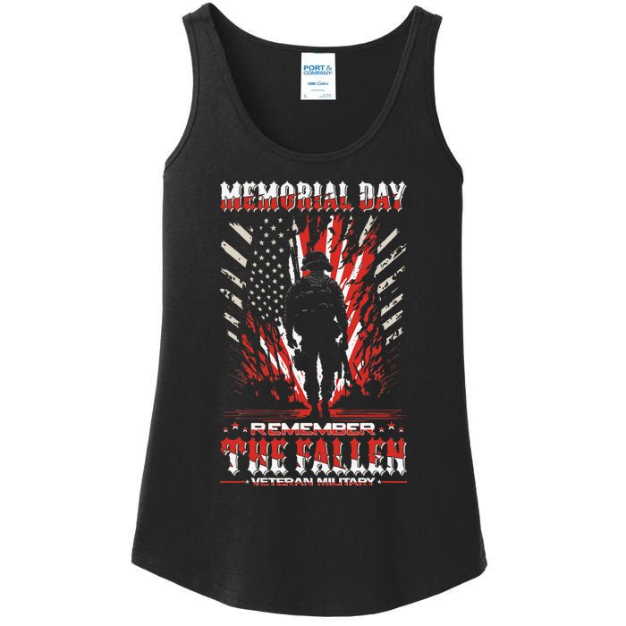 Vintage Memorial Day Remember The Fallen Veteran Military Ladies Essential Tank