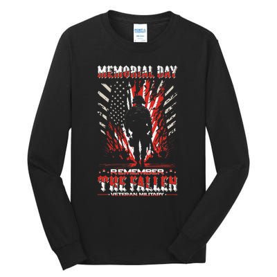 Vintage Memorial Day Remember The Fallen Veteran Military Tall Long Sleeve T-Shirt