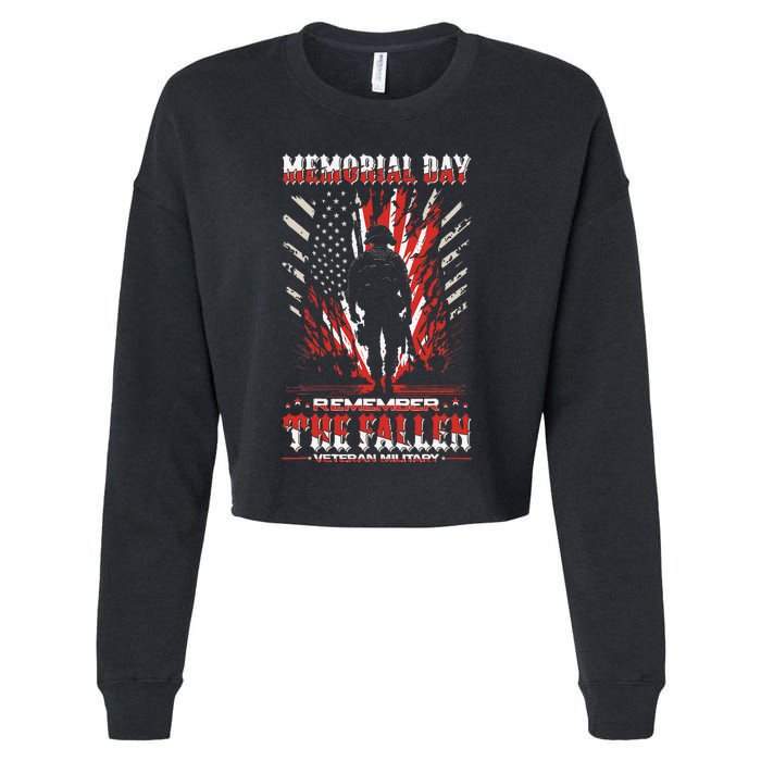 Vintage Memorial Day Remember The Fallen Veteran Military Cropped Pullover Crew