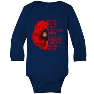 Veterans Memorial Day We Never Forget Red Poppy Flower Usa Baby Long Sleeve Bodysuit