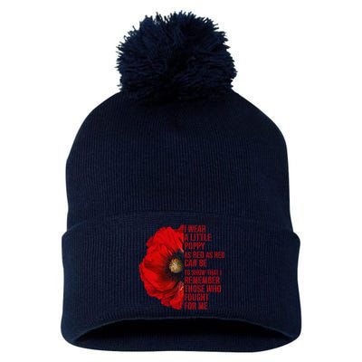 Veterans Memorial Day We Never Forget Red Poppy Flower Usa Pom Pom 12in Knit Beanie