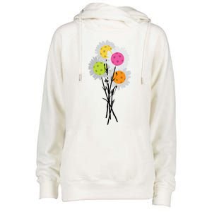 ValentineS MotherS Day Pickleball Flower Bouquet Pretty Gift Womens Funnel Neck Pullover Hood