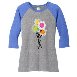 ValentineS MotherS Day Pickleball Flower Bouquet Pretty Gift Women's Tri-Blend 3/4-Sleeve Raglan Shirt