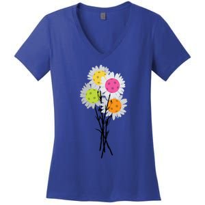 ValentineS MotherS Day Pickleball Flower Bouquet Pretty Gift Women's V-Neck T-Shirt