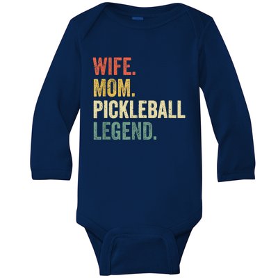 Vintage Mothers Day Pickleball Funny Wife Mom Legend Gift Baby Long Sleeve Bodysuit