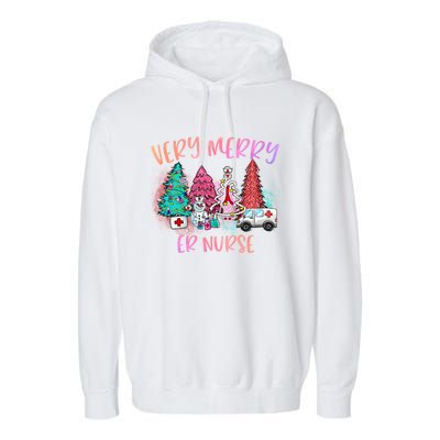 Very Merry Er Nurse Christmas Tree Emergency Room Nurse Xmas Meaningful Gift Garment-Dyed Fleece Hoodie