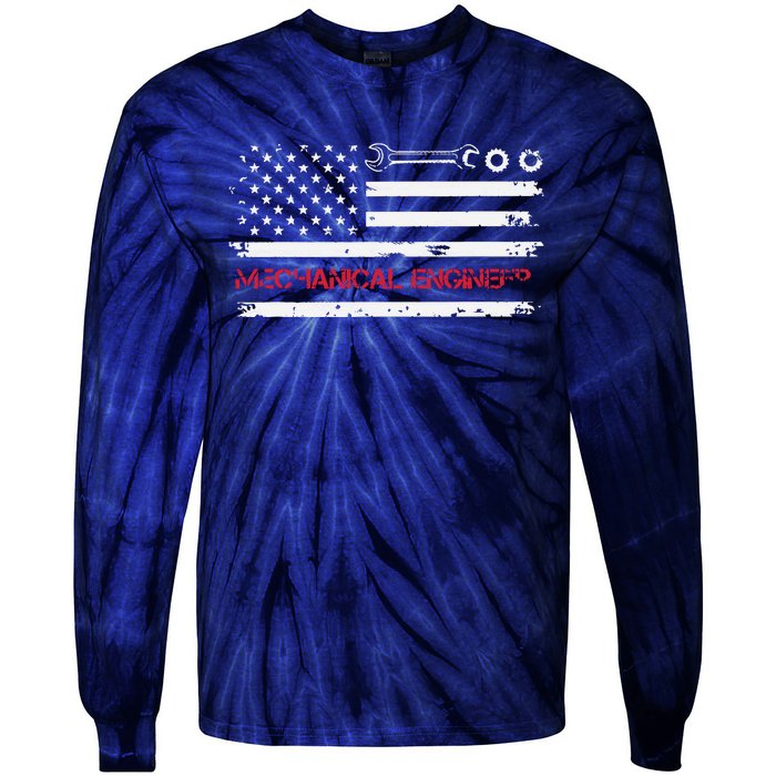 Vintage Mechanical Engineer American Flag Engineering Tie-Dye Long Sleeve Shirt