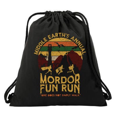 Vintage Middle Earth'S Annual Mordor Fun Run One Does Not Simply Walk Drawstring Bag