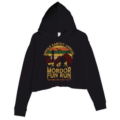 Vintage Middle Earth'S Annual Mordor Fun Run One Does Not Simply Walk Crop Fleece Hoodie