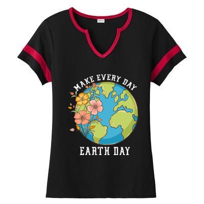 Vintage Make Everyday Earth Day Great Gift Ladies Halftime Notch Neck Tee