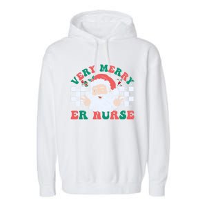 Very Merry Er Nurse Santa Christmas Retro Xmas Nursing Great Gift Garment-Dyed Fleece Hoodie