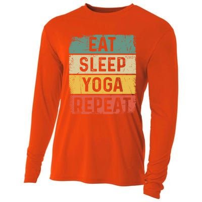 Vintage Meditation Exercise Funny Gift Eat Sleep Yoga Repeat Gift Cooling Performance Long Sleeve Crew