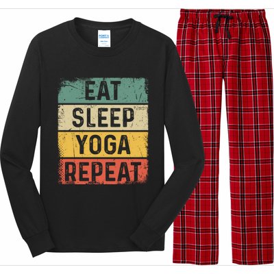 Vintage Meditation Exercise Funny Eat Sleep Yoga Repeat Gift Long Sleeve Pajama Set