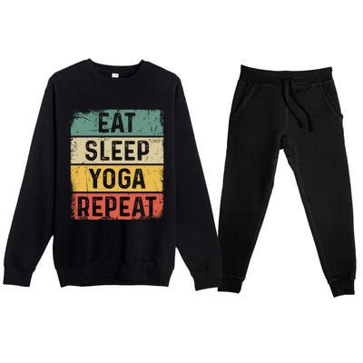 Vintage Meditation Exercise Funny Eat Sleep Yoga Repeat Gift Premium Crewneck Sweatsuit Set