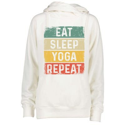 Vintage Meditation Exercise Funny Eat Sleep Yoga Repeat Gift Womens Funnel Neck Pullover Hood