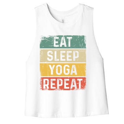 Vintage Meditation Exercise Funny Eat Sleep Yoga Repeat Gift Women's Racerback Cropped Tank