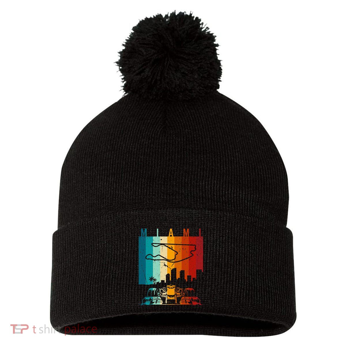 Vintage Miami Formula Racing Track Circuit Fan Pom Pom 12in Knit Beanie