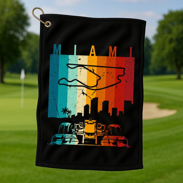 Vintage Miami Formula Racing Track Circuit Fan Golf Towel