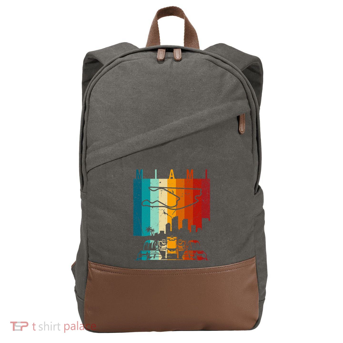 Vintage Miami Formula Racing Track Circuit Fan Cotton Canvas Backpack