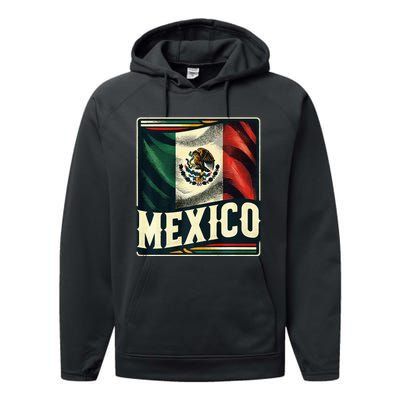 Vintage Mexican Flag Pride Mexico Performance Fleece Hoodie