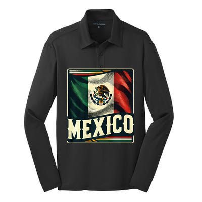 Vintage Mexican Flag Pride Mexico Silk Touch Performance Long Sleeve Polo