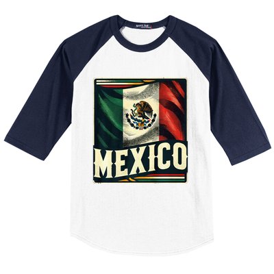 Vintage Mexican Flag Pride Mexico Baseball Sleeve Shirt