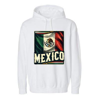 Vintage Mexican Flag Pride Mexico Garment-Dyed Fleece Hoodie