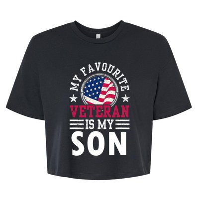 Vintage My Favorite Veteran Is My Son Veterans Relatives Bella+Canvas Jersey Crop Tee